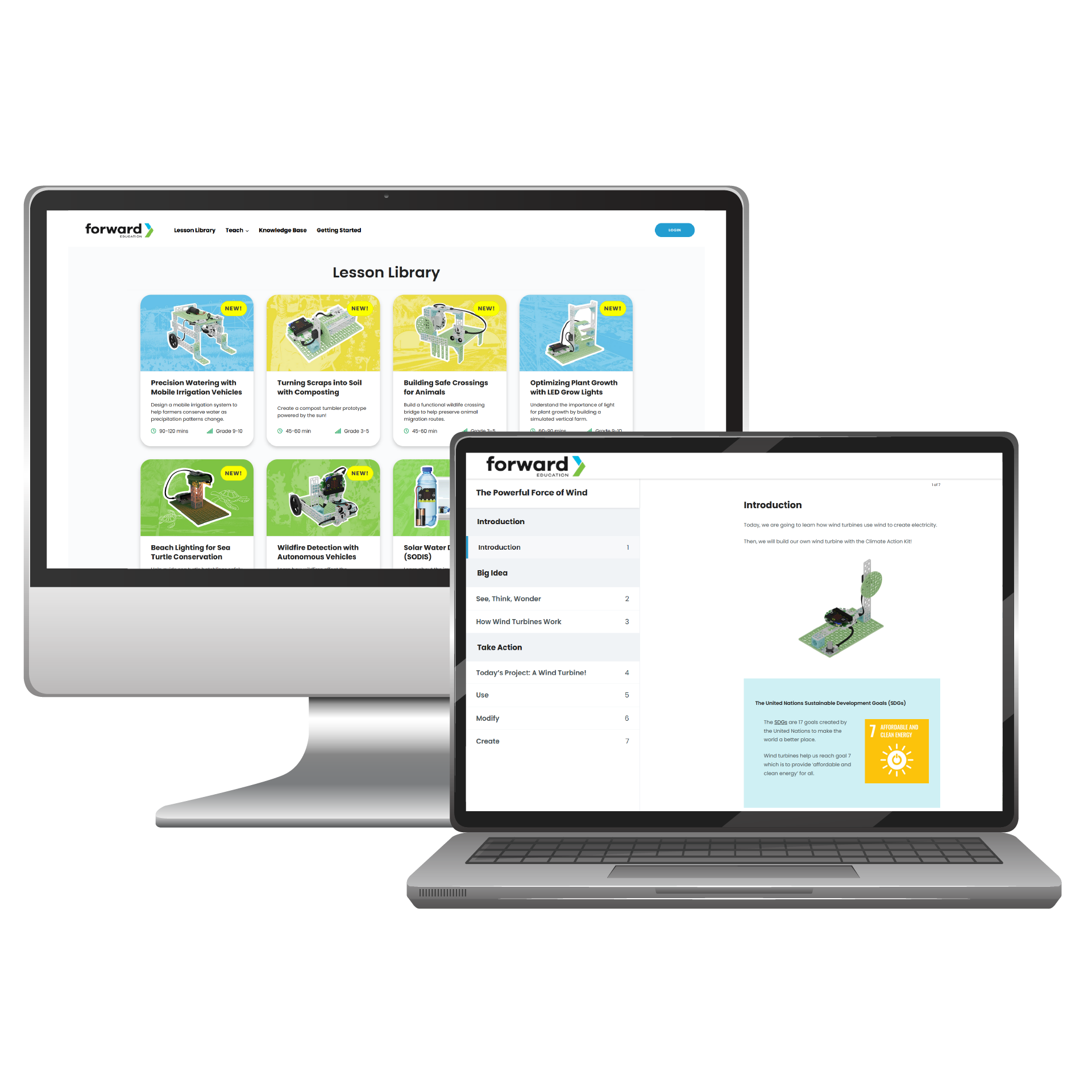 Mockup of Forward Education Learning Library with Climate Action Kit courses