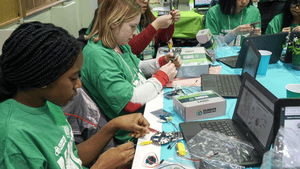 Students coding in classroom